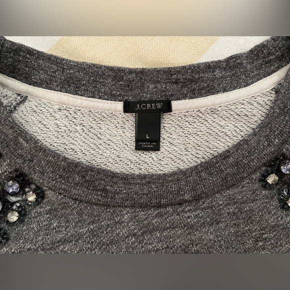 J. Crew 💎 Beloved Bejeweled Sweatshirt, Black Label, Raglan Sleeve, SZ L - Picture 6 of 14